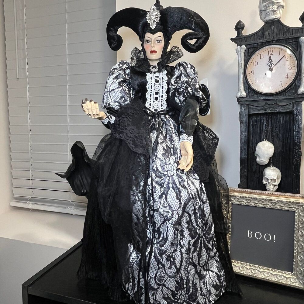 Cynthia Rowley Halloween Witch Doll Goth Black Lace Victorian Figurine